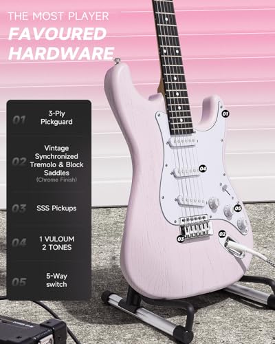 Image of DONNER DST-80 Electric Guitar 39 inch Beginner Electric Guitar Kit with Amp, Classic SSS Pickup Complete with Gig Bag, Tuner, Capo, Strap, Picks, and Free Online Lessons