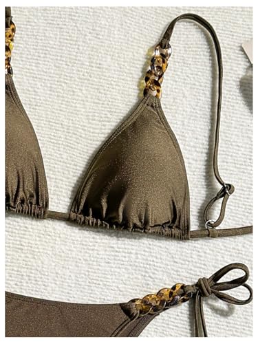 MakeMeChic Women's Bikini Sets Triangle Backless Tie Side Chain Ruched Bathing Suit3