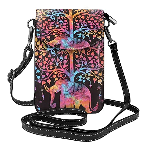 Pochette en cuir pour téléphone portable avec rabat protecteur imprimé éléphant