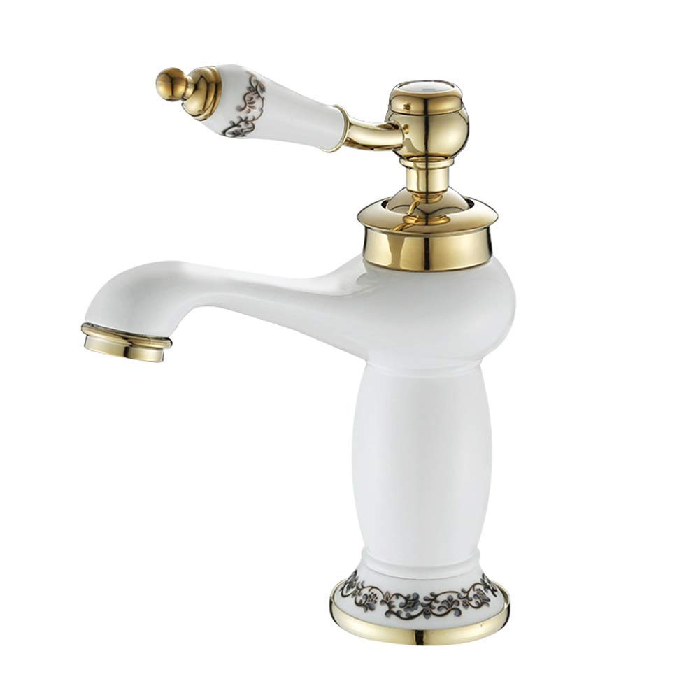 Robinet d'évier vintage en laiton et céramique pour lavabo blanc