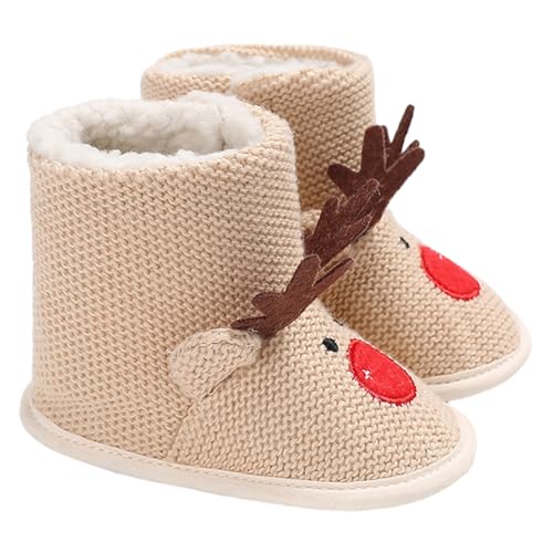 Yoawdats Newborn Infant Baby Christmas Shoes Winter Warm Cartoon Patterned Boots First Walkers Slippers Shoes Prewalkers (Beige, 11cm)