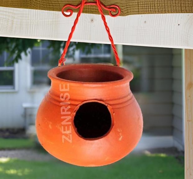 ZENRISE Clay Pot Mud House for Egg Laying and Breeding for Budgies Love Birds in Cage and Balcony (15cm, Red Brown) - Indoor, 1 Piece