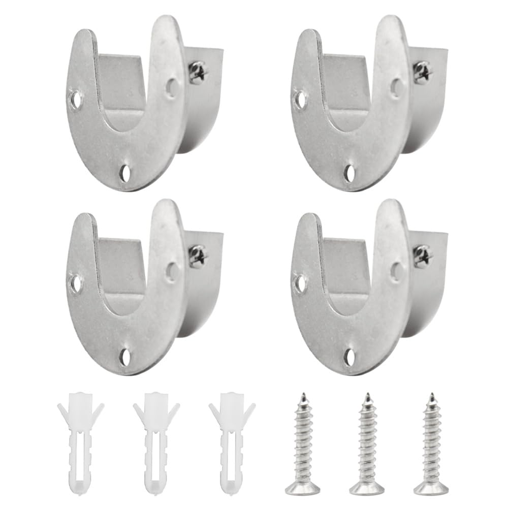 Yosawo 4Pcs Closet Pole Sockets Stainless Steel U-Shaped Flange Rod Holder with Screws (32mm-Sliver)