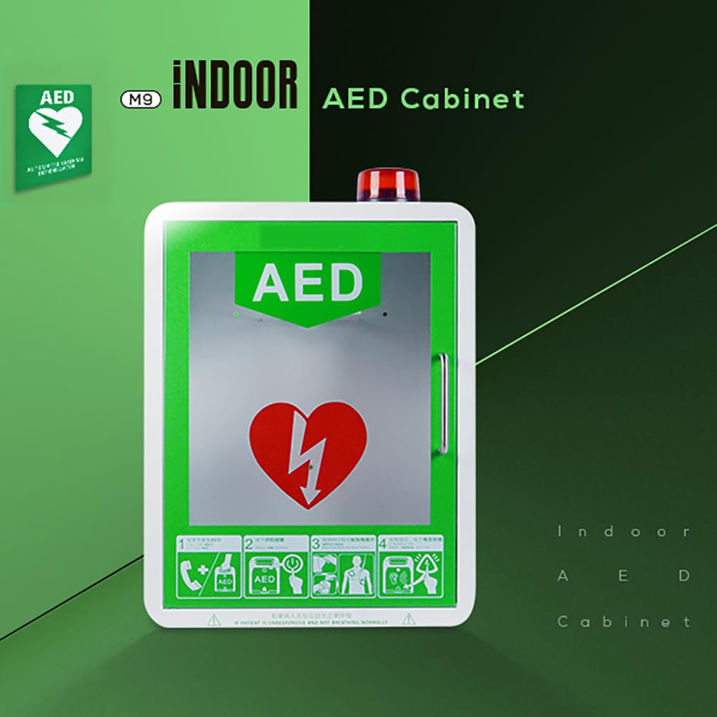 Armadietto di stoccaggio per defibrillatore DAE, scatola di allarme per defibrillazione cardiaca in plastica montata a parete con sistema di allarme, posizione della partizione regolabile, controllo