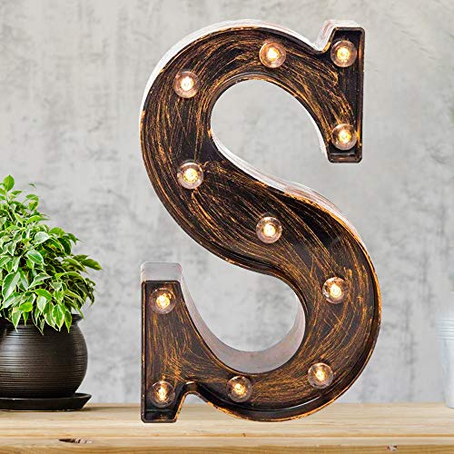 Pooqla Vintage Light Up Marquee Letters with Lights â€“ Illuminated Industrial Style Lighted Alphabet Letter Signs - Coffee Bar Apartment Bedroom Wall Home Initials Decor - S
