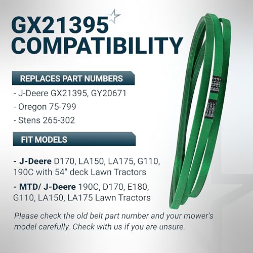 Image of [Upgraded Grip120] BlueStars GX21395 Mower Deck Belt 161.4 inch x 5 /8 inch | Deck Belt - for John Deere 54 inch Deck E180 D170 LA150 LA175 G110 S180 190C LA150 Lawn Tractors - Aramid Cord Mower Belt