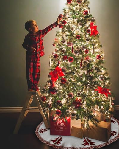 Christmas-Tree-Skirt-Christmas-Decorations-48-Inch-Knitting-Retro-Xmas-Tree-Skirt-Decor-Skirt-for-67-ft-Trees-White-with-Red Christmas Tree Skirt Christmas Decorations 48 Inch Knitting Retro Xmas Tree Skirt Decor Skirt for 67 ft Trees White with Red