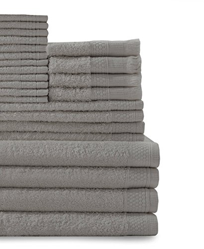 Baltic Linen Multi Count 100% Cotton Towel Set - 4 Bath Towels, 4 Hand Towels, 4 Fringed Fingertips, 12 Washcloths Graphite Grey 24-Piece Set