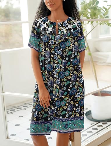 Ekouaer House Dress for Women Button Down Nightgown Short Sleeve Housecoat with pockets S-4XL2