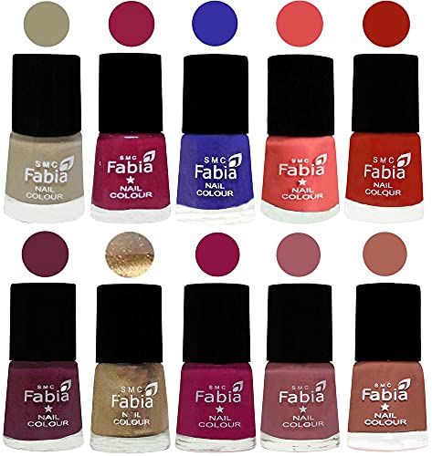 Image of SMC Fabia ALL IN ONE (PACK OF 10), Long Lasting Glossy Nail Polish, 6 ml Each, All Vibrant Colours,01709