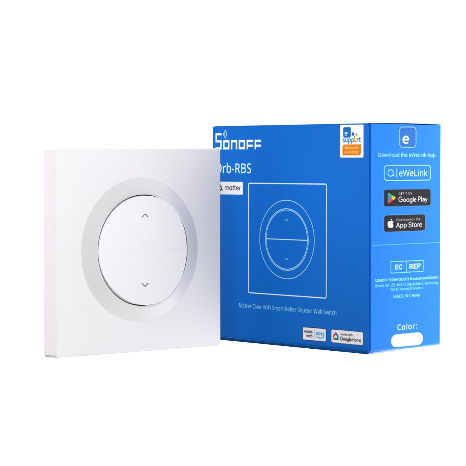 SONOFF Fusion, Interrupteur Intelligent Matter à Rideau Roulant, Orb-RBS(MINI-RBS-E), Wi-Fi 2,4GHz, Contrôle en Pourcentage, Minuterie et Voix, Compatible avec Alexa/Google/Home Assistant, Nécessite