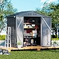 COMHOMA Shed Outdoor Storage Shed Metal,Lockable Doors Tool Sheds with Sloping Roof,Steel Garden Shed with Air Vent for Backyard,Patio,Lawn,Poolside (Grey, 6'x4')