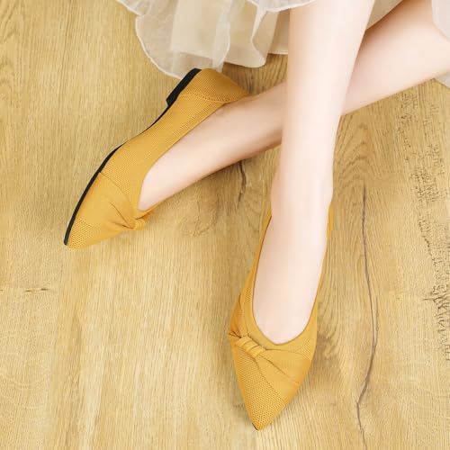 Image of HIULYCENCE Pointed Toe Flats for Women Ballet Flats | Comfortable Dressy Knit Lightweight Casual for Work Office Womens Flats
