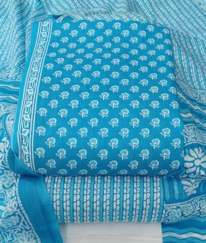 Image of DRAVINAM Trends Women's Premium Cambric Cotton Jaipuri Printed Unstitched Salwar Suit Dress Material with Mulmul Cotton Dupatta