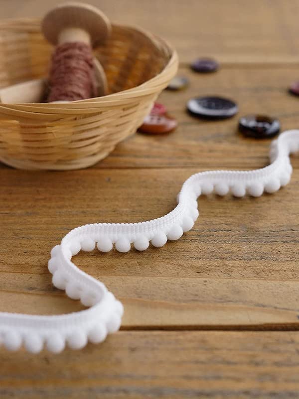 UKIYO | Pom Pom lace (25 Meter) Mini Bobble Ball Fringe Braid Lace Trimming for Craft Material, Cotton Dupatta, Suits, Lehenga, Saree, Blouses (White)