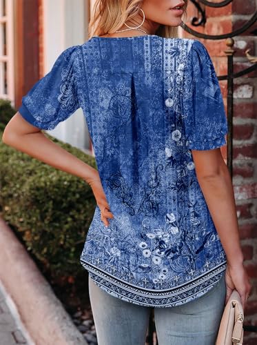 Angerella Women Tunic Tops Dressy Casual Summer Short Sleeve V Neck Shirts Floral Loose Fit Pleated Boho Top S-3XL4
