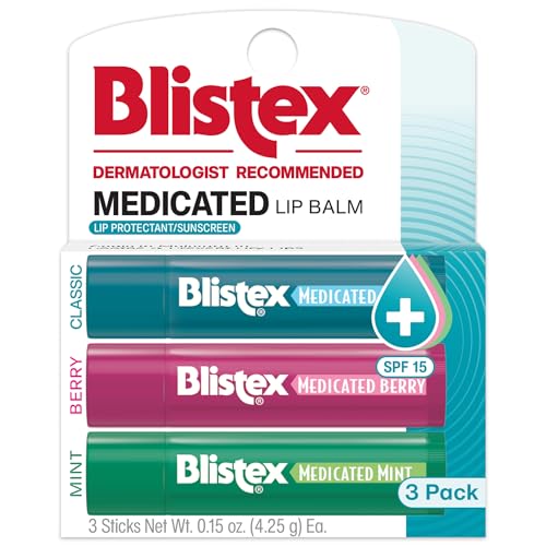 Blistex Medicated Lip Balm 0.15 Oz Each Classic Mint and Berry Flavor Soothes and Protects Advanced Medicated Lip Care for Dry Chapped Lips SPF 15 Sun Protection 3 Count 1 Pack