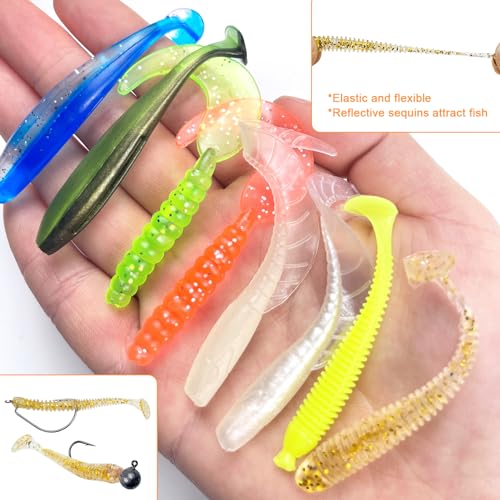 Set de 63 Piezas Alabama Rigs Kit con 5 Brazos, Anzuelos Jig Head y Señuelos Suaves para Bass, Crappie, Striper, Trucha y Salmón miniatura 6