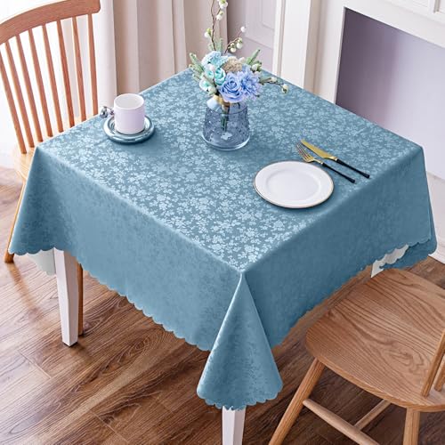 Image of Smiry Square Table Cloth, Waterproof Heavy Duty Vinyl Tablecloths, Wipeable Washable Table Cover for Kitchen and Dining Room (Stone Blue, 54 inch X 54 inch)