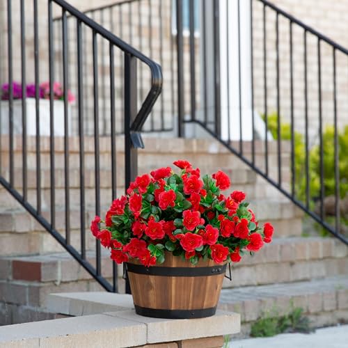 Hoppwodd Artificial Fake Outdoor Flowers Plants for Spring Home Decoration, Faux Silk Red Camellia UV Resistant Realistic Look Real for Planter Outside Front Door Porch Patio Balco image 6