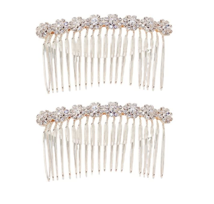 Hair Comb, 2 PCS 8-Flower Alloy Rhinestone Bridal Hair Pins Hair Clips Women Wedding Headpiece for Bride Bridesmaids, Metal, Gold