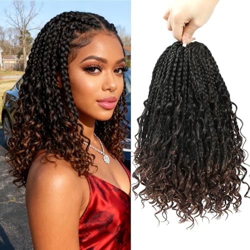 Boho Box Braids Crochet Hair with Curly Hair Pre Loop Long Black Messy Goddess Box Braids Extensions de cheveux pour femmes noires (30.6 cm (Lot de 8), 1B/30#)