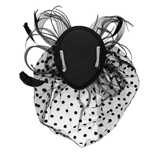 Tinksky Retro Style Bird Cage Mesh Bridal Face Veil Feather Fascinator Hair Clip Wedding Valentine's Day Hair Accessory Black OS, Hat dimension: 13cm x 10cm - Image 4