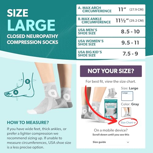 Image of BraceAbility Closed Toe Diabetic Socks - Neuropathy Socks for Women and Men, Foot Pain Relief, Circulation, Anti-Neuropathy, Foot Fatigue, Compression Nerve Support - 1 Pair (Large Gray)