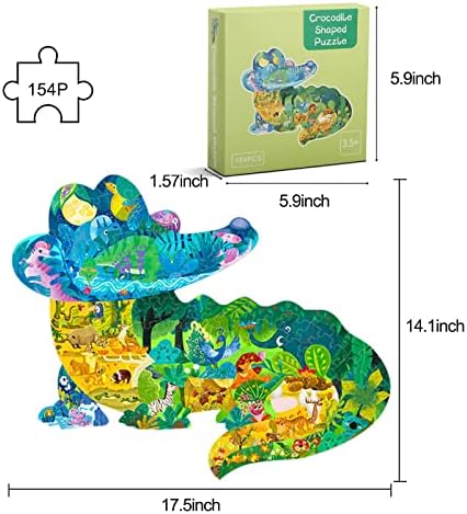 Kids Animal Puzzles, 154 Piece Crocodile Shaped Jigsaw Puzzles for Kids Ages 8,9,10,11,12 Boys and Girls Toy Puzzles, Family Puzzle Games for Children, Kids Educational Puzzle Birthday Gifts 5