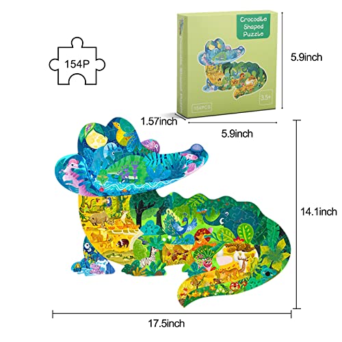 Kids Animal Puzzles, 154 Piece Crocodile Shaped Jigsaw Puzzles For Kids Ages 8,9,10,11,12 Boys And Girls Toy Puzzles, Family Puzzle Games For Children, Kids Educational Puzzle Birthday Gifts #TOP4