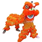 Quepiem Double Lion Dance Mascot Costume Traditional Chinese Lion Dance Head with Tail and Pants for 15+ Age Kids Party Performance (Orange)