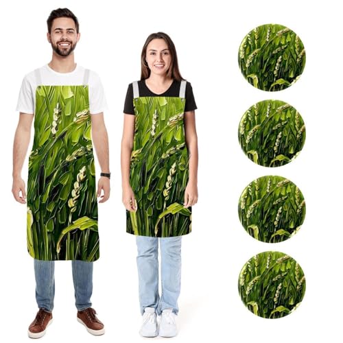 Tablier de cuisine pour homme et femme imprimé champ de blé vert pour barbecue
