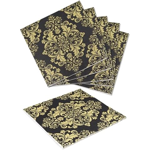 Black Gold Flower Paper Napkins - 40pcs Cover
