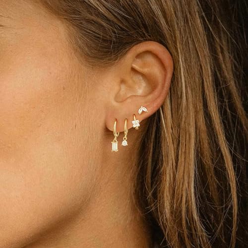 Stud Earrings for Women Dainty Small Hoop Earrings 14K Gold/Silver Plated Cartilage Earring Set CZ Dangle Huggie Earrings Lightweight Hypoallergenic Earrings Trendy Multiple Piercings Jewelry2