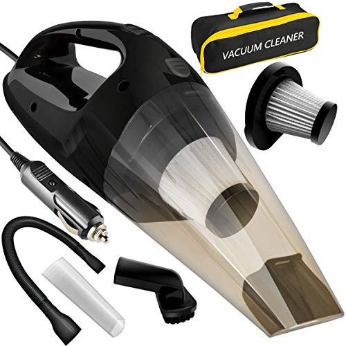 Lovin Product Car Vacuum, Portable Handheld Car Vacuum Cleaner with Strong Suction; DC 12-Volt 120W High Power/Wet Dry Use; with 15feet Power Cord, 2 Filters, Carry Bag - Black