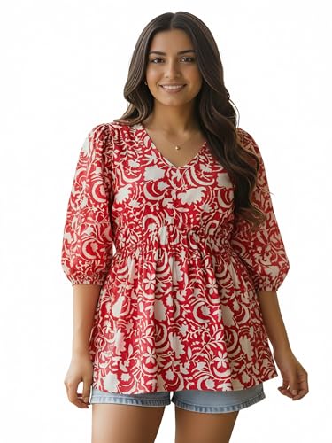 Image of Casual Rayon V-Neck Full Sleeves Stylish Peplum Top for Women(28 inch Inches)