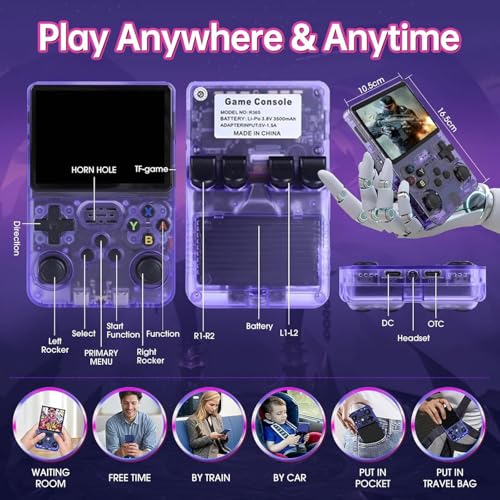 Consola de juegos retro R36S, pantalla IPS de 3,5 pulgadas, memoria de 128 GB, 40.000 juegos preinstalados, consola portátil para niños y adultos, soporte multiemulador, violeta - imagen 4