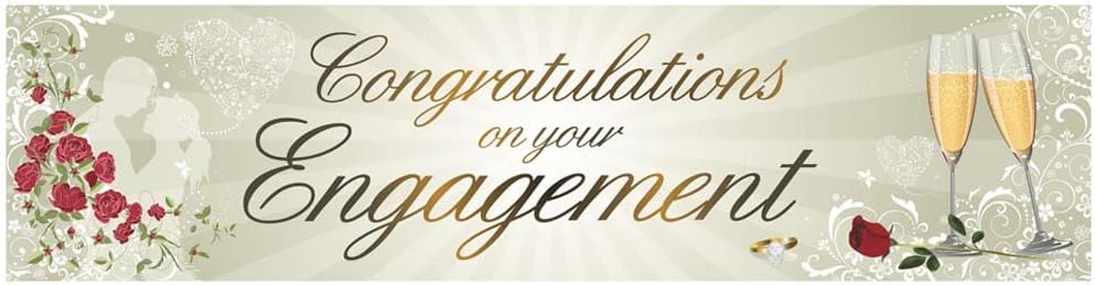 Partymoods - Congratulations on Your Engagement Banner - Giant Size, Champagne and Flowers Design - Engagement Party Celebration Decorations, Durable & Reusable Party Decor - 183cm x 46cm