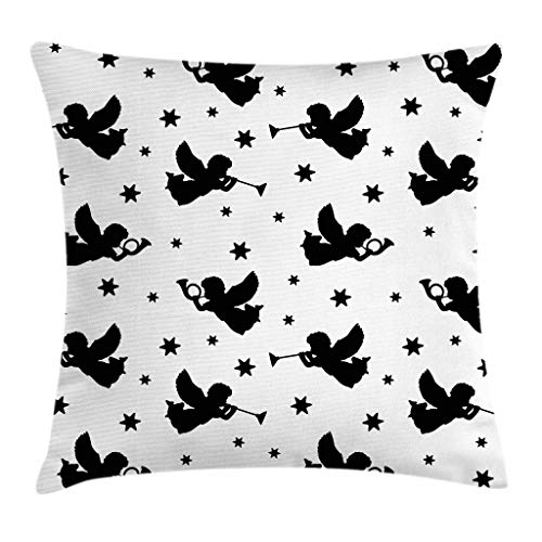 Ambesonne Angel Throw Pillow Cushion Cover, Cupid with Trumpets Angels Sky Stars Fairy