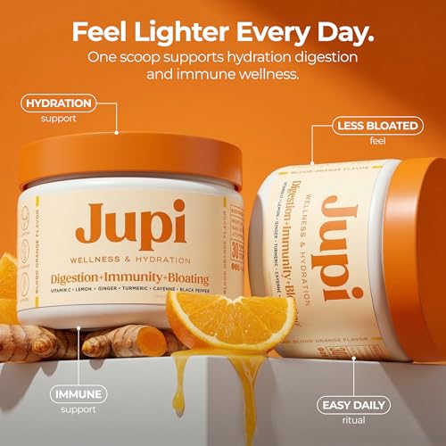 Image of Jupi Hydration & Wellness Powder - Turmeric & Ginger shots, Vitamin C Supplement for Energy, Immune Support & Digestive Health - Vegan, Gluten-Free Drink Mix for Men & Women, Citrus Flavor 30 servings