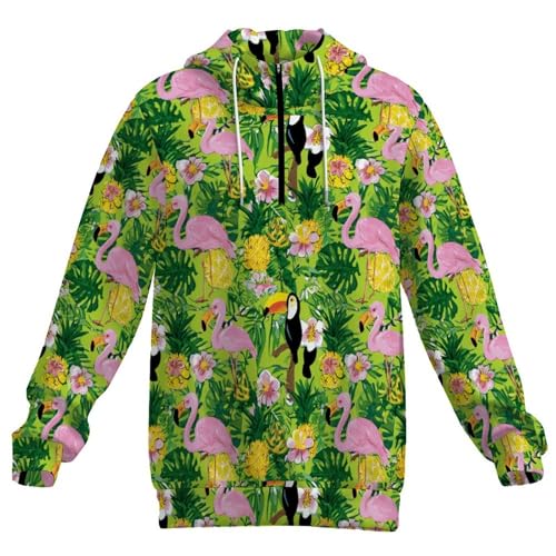 Dragon Fruit Flamingos Toucan Men's Quarter Zip Drawstring Hoodies Long Sleeve Sweatshirt Casual Pullover4