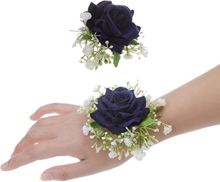 Corsage and Boutonniere Set,2PCS Artificial Rose Wrist Corsage Wristlet