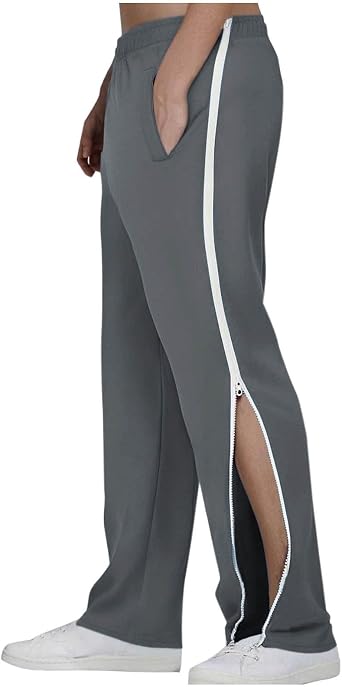 Tear Away Pants for Men Basketball Pant Side Zippers Snap Off Sweatpants Leg Post Surgery Recovery Pant with Pocket