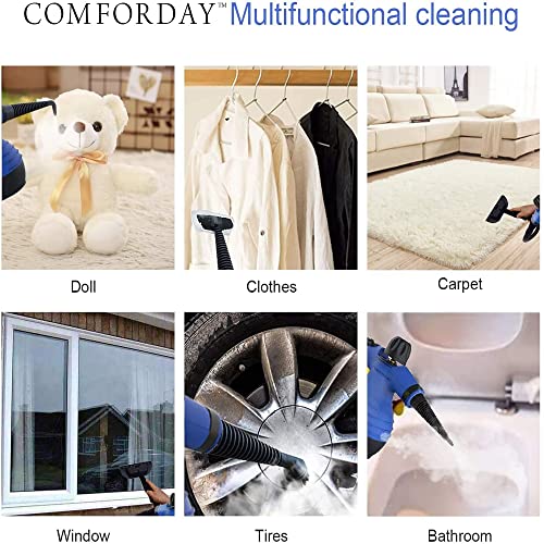 Comforday-Limpiador-Vapor-Mano-Limpiador-de-Vapor-Portatil-de-Usos-Multiples-con-12-Accesorios-para-Quitar-Manchas-Alfombras-Cortinas-Asientos-de-Auto-Cocina-Piso-Bano