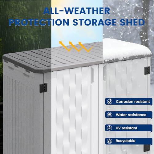 Image of UDPATIO 34 Cu.Ft Resin Storage Shed,Horizontal Outdoor Shed,White | HDPE,Easy to Assemble,Lockable,with Floor,Waterproof,Plastic Cabinet,Tool Shed,Small Shed,generator,Garden,Backyard,Lawn