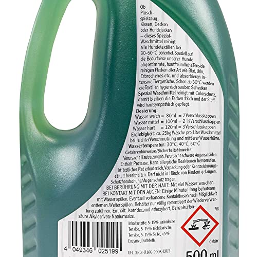 Schecker Spezial Waschmittel 1,5 l - für Hundetextilien - Dieses Spezial-Waschmittel reinigt alle Hunde-Textilien bei 30-60°C porentief