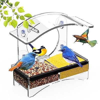 Window Bird Feeder with Strong Suction Cups - Transparent Bird House for Cat, Kids & Elderly Viewing - Polyurethane