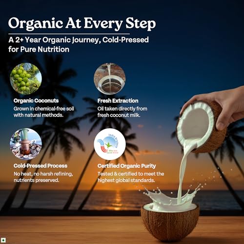 Image of A TATA Product - Organic India Virgin Coconut Oil 500ml, Certified Organic, Lab Tested on 600+ Parameters, Cold Pressed, Extracted from Organically Grown Coconuts, Multipurpose Coconut Oil