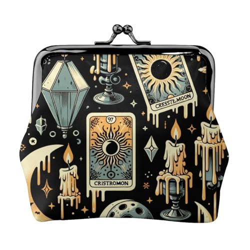 Pu Leather Buckle Coin Purse Tarot-Cards-Halloween Girls Kiss-Lock Change Purse Wallets