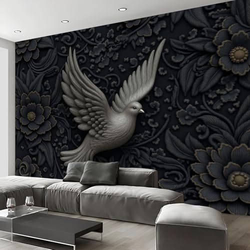 Fresque murale relief 3D colombe et plantes pour une décoration murale luxe - 6